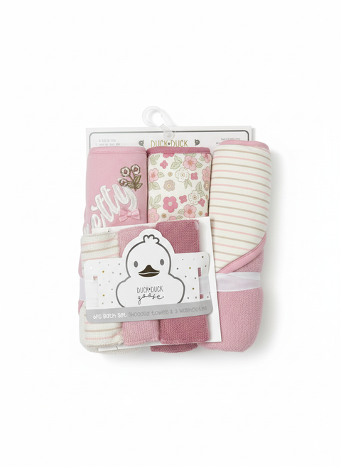Pink floral baby towel set