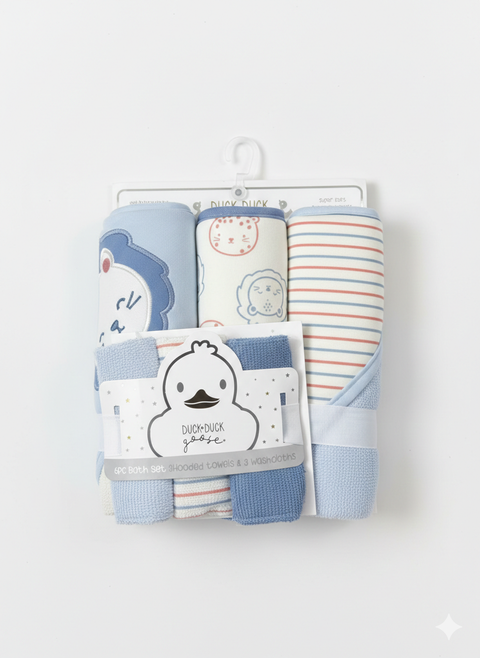 Blue lion baby towel set
