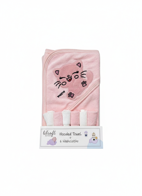Pink kitty towel set