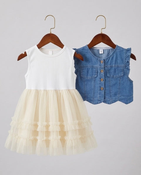 Elegant net frock with crop jacket