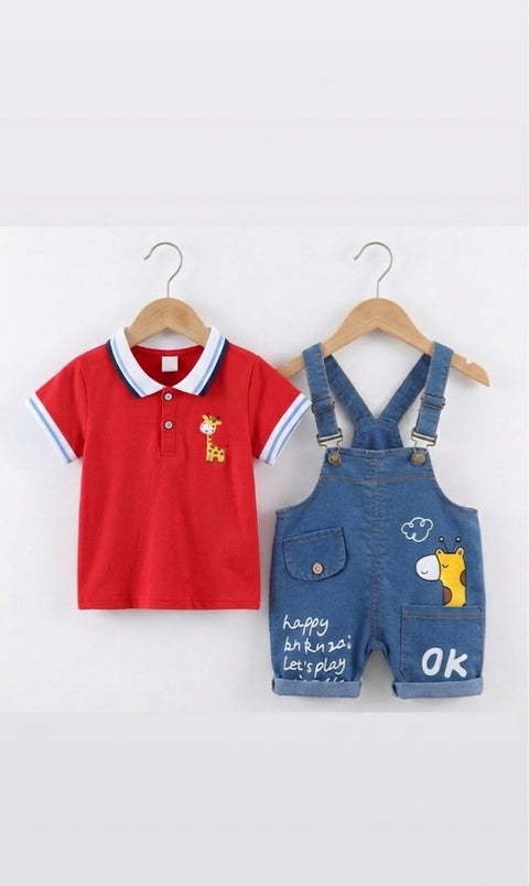 Cute giraffe dungaree set