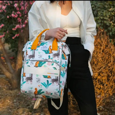 White green jungle diaper bag