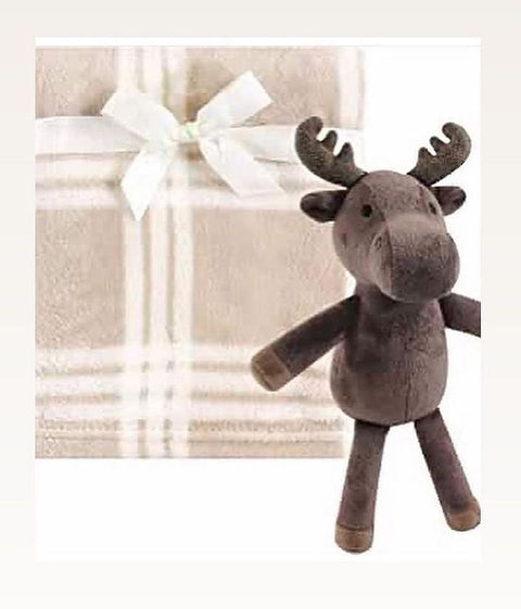 Caramel brown blanket with deer toy