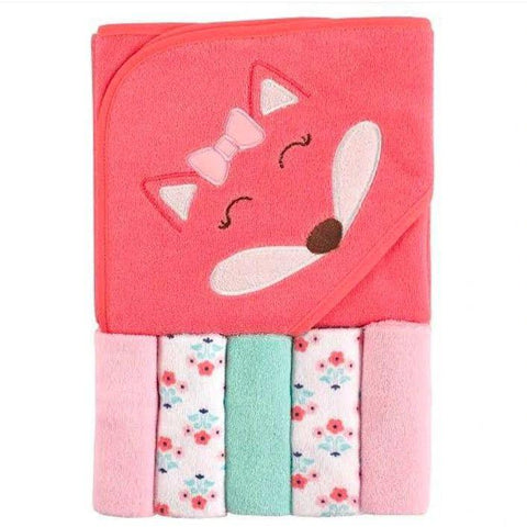 pink floral fox bath towel set