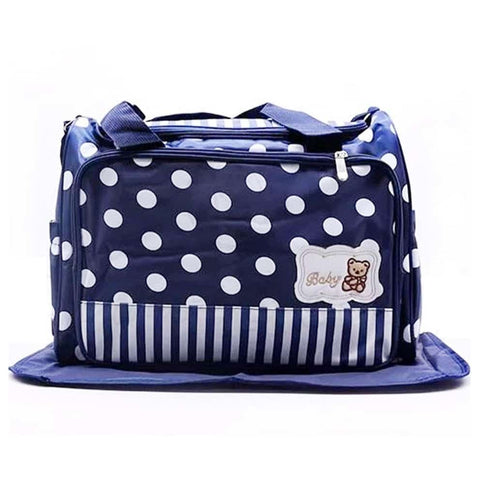 Navy blue dotted mother bag with changing sheet