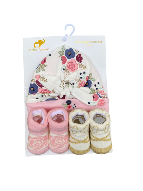 Pink floral cap set