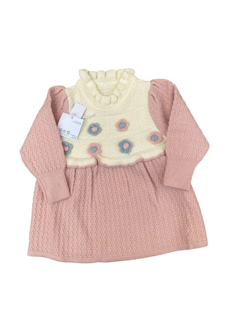 3D flower pink wool frock