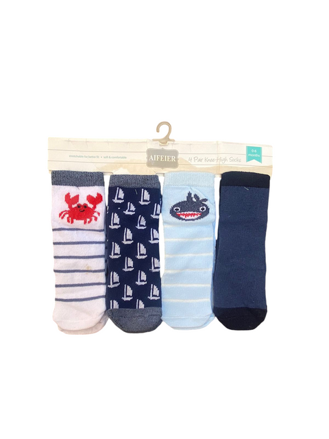 Blue sea theme knee high socks