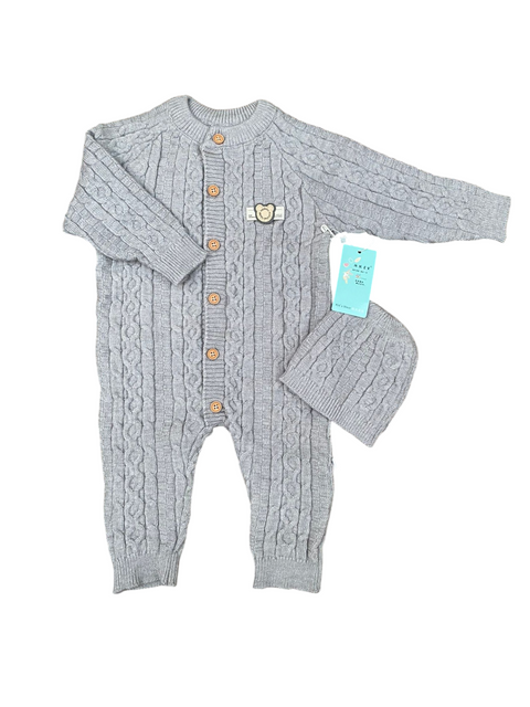 Woolen knit romper with cap