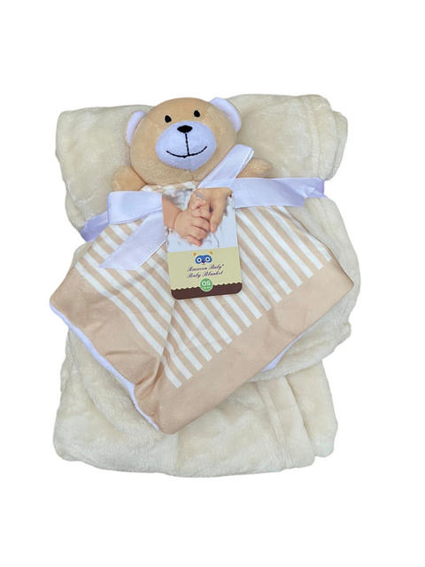 Beige bear blanket with stuff toy attached napkin