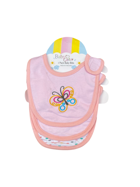 Pink butterfly pack of 3 bibs