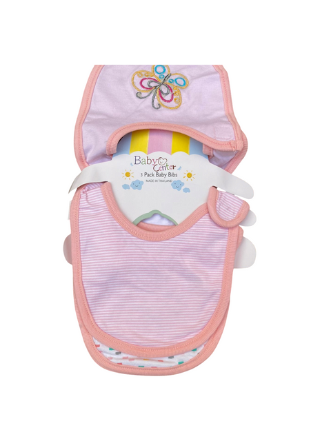 Pink butterfly pack of 3 bibs
