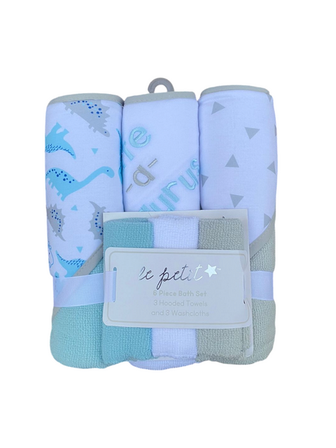 Grey dino bath towel set