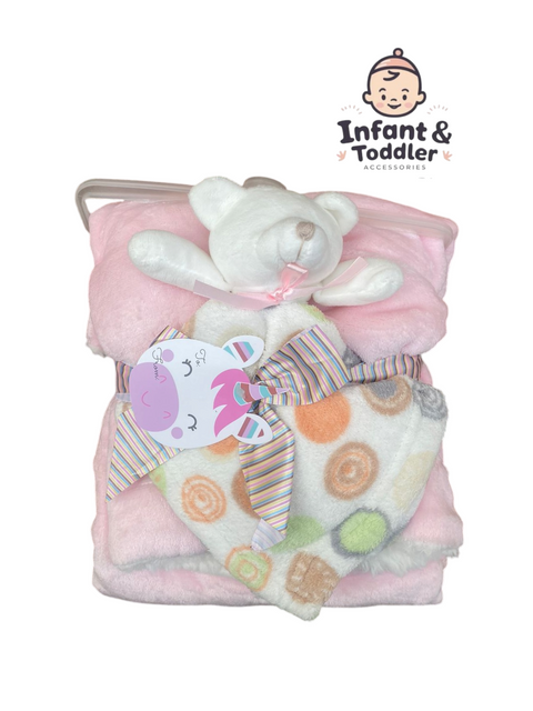 Baby blanket with stuff toy attached napkin