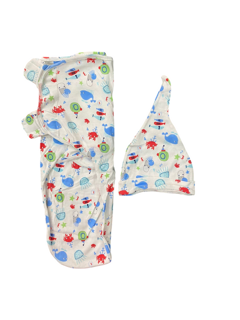 Cute fishes summer swaddle with knotted cap