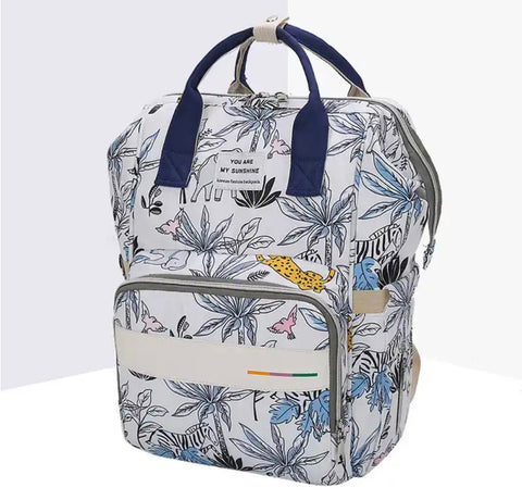 White blue jungle diaper bag