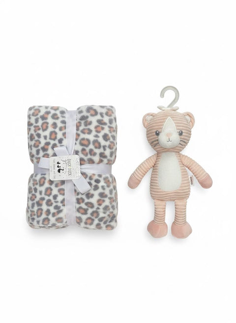 Pink kitty blanket with stuff toy