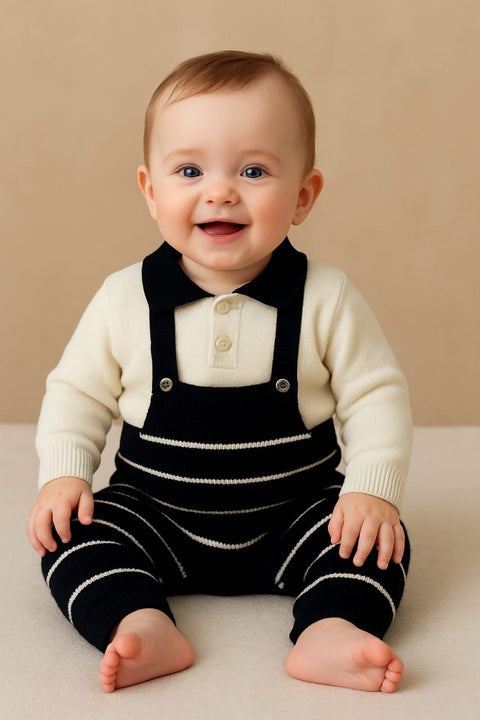 Black lining wool dungaree with white shirt