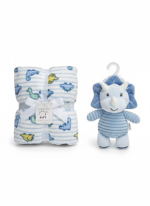 Blue dino blanket with stuff toy