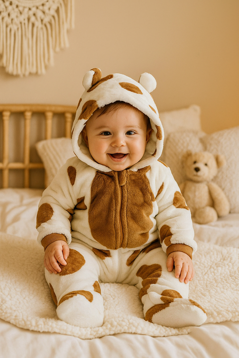 Beige Cow print winter romper