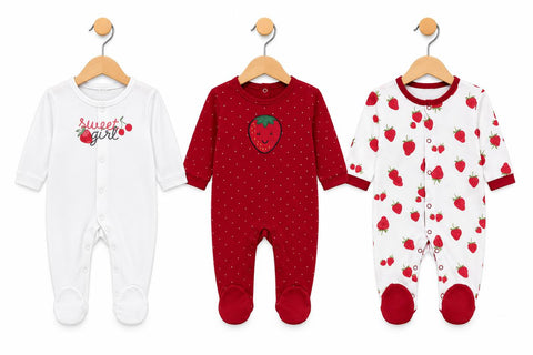 Red strawberry pack of 3 rompers