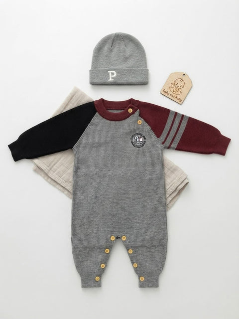 Warm crimson and grey knit set
