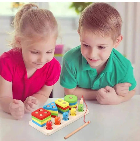Wooden fishing set with different shapes