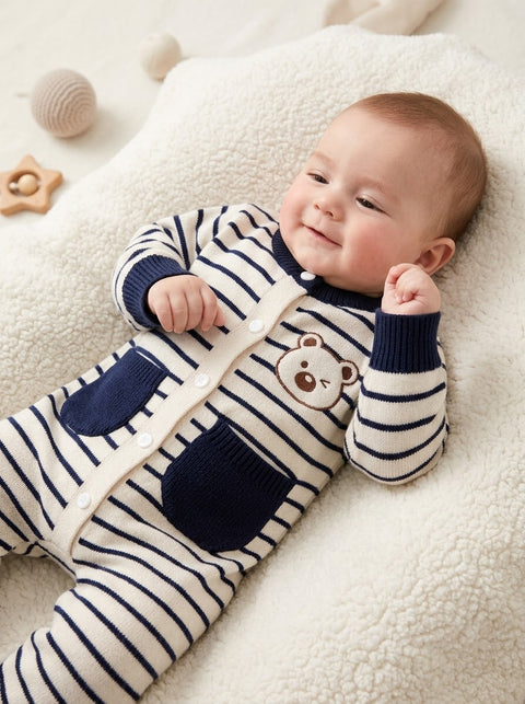 Wool knit blue lining romper