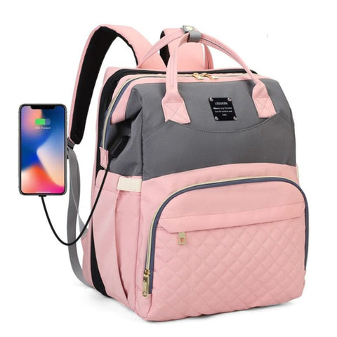 Pink and grey 2_in_1 bed bag