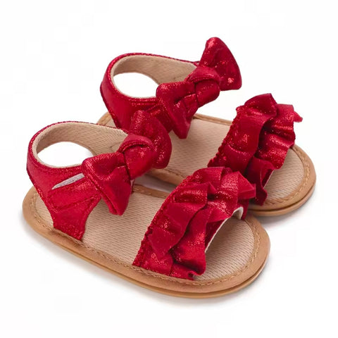Red shimmery bow sandles