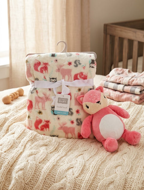 Baby plush blanket with stuff toy