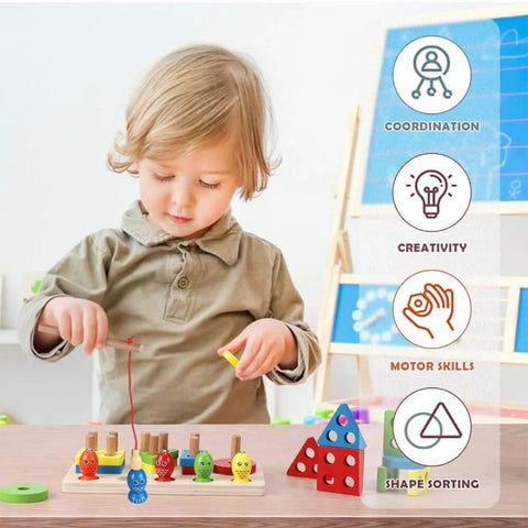 Wooden fishing set with different shapes