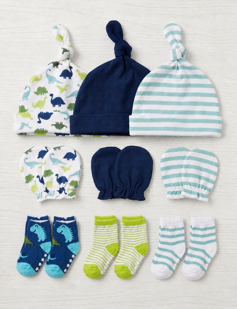 Dino baby caps-mittens and socks set
