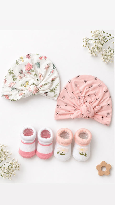 Baby floral cap set
