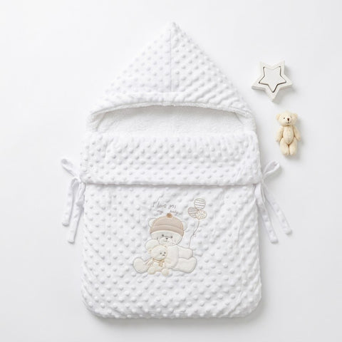 White dotted plush swaddle wrap/carrynest
