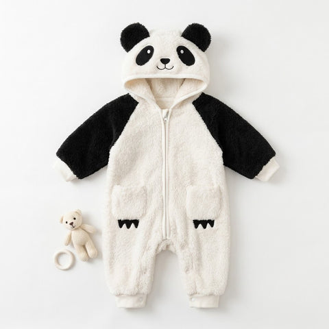 Cute panda fur romper