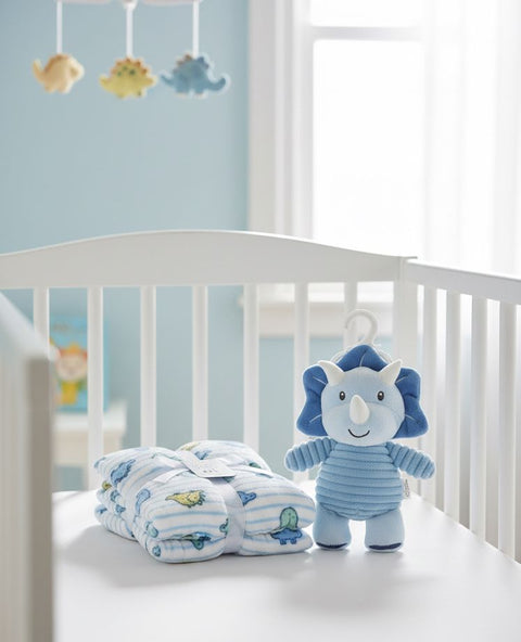 Blue dino blanket with stuff toy