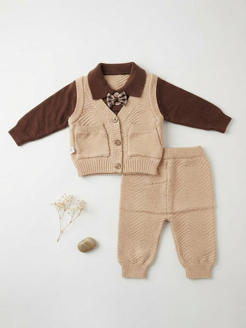 Little gentleman beige brown knit set