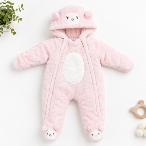 Pink bunny duffel romper