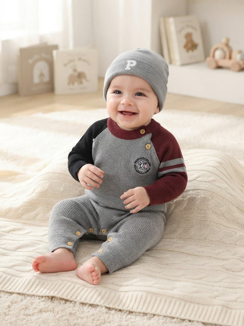 Warm crimson and grey knit set