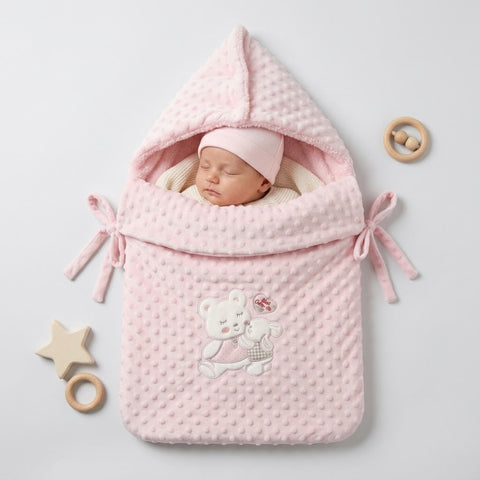 Pink bear swaddle wrap/carrynest
