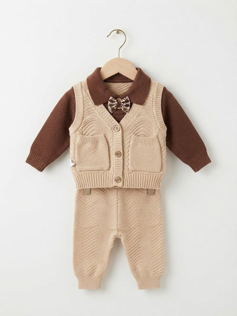 Little gentleman beige brown knit set