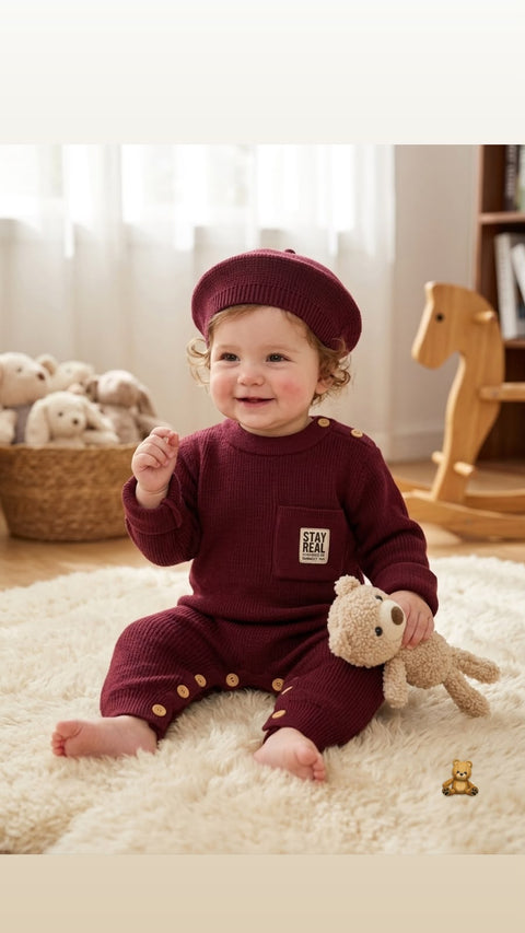 Burgundy bear knit set