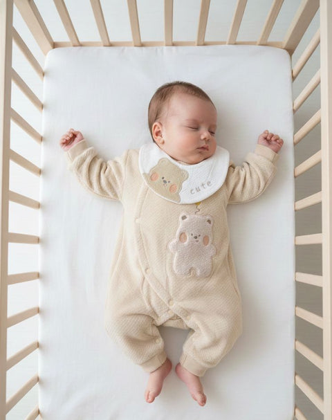 Cute beige romper and bib