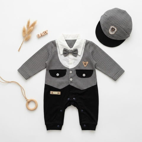Little Gentleman  Tuxedo Romper set