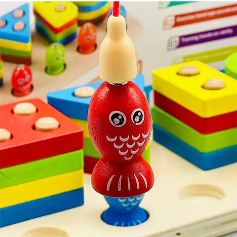 Wooden fishing set with different shapes