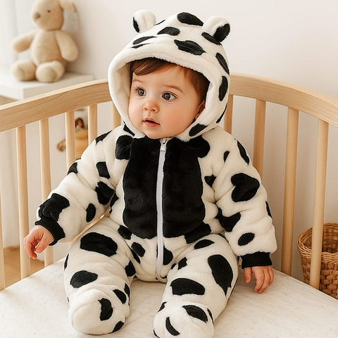 Black cow print winter romper
