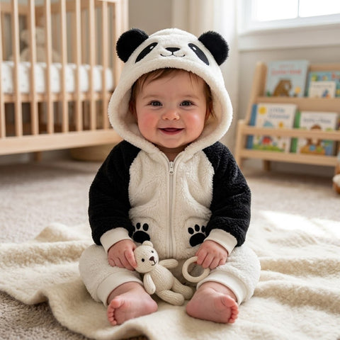 Cute panda fur romper