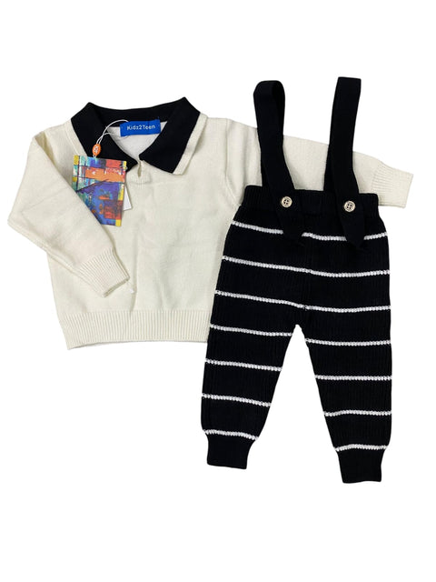 Black lining wool dungaree with white shirt