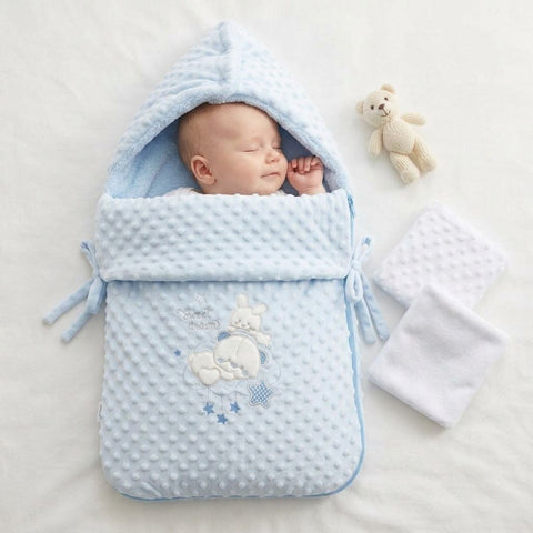 Blue bear dotted plush swaddle wrap/carrynest